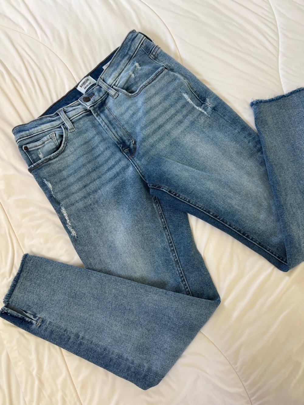 Light Blue Raw Hem Distressed Denim Jeans